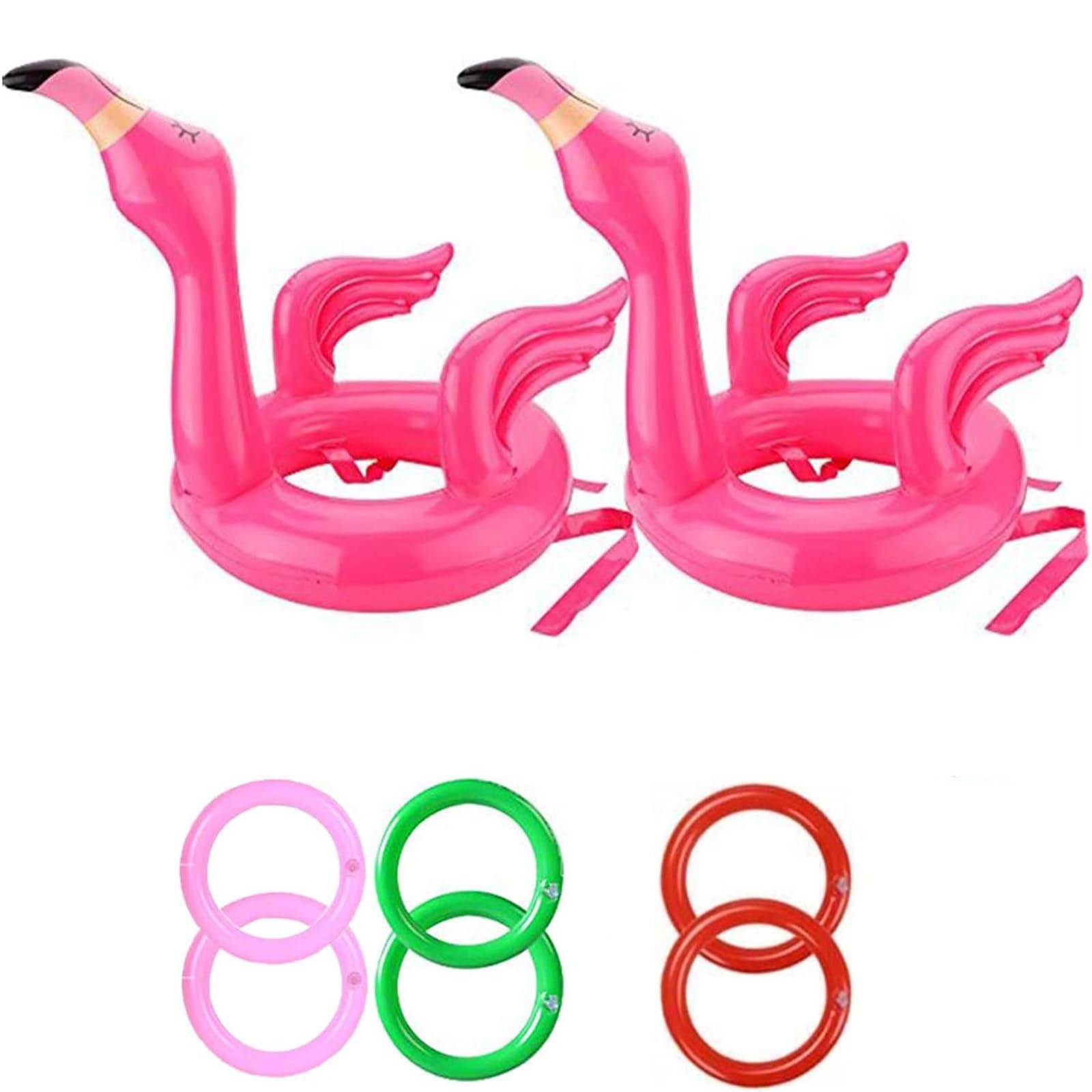 YAAVAAW Flamingo Game Ring Toss Game Inflatable Hat with Rings (2 Inflatable Flamingo,8 Rings Toss) for Kids Adults Family Hawaii Luau Party Summer Pool Party Decor Swimming Party Game