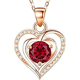 RIVIKO Heart Birthstone Pendant Necklace for Women 925 Sterling Silver Zirconia Necklaces Valentine's Day Anniversary Birthday Mothers Day Jewelry Gifts For Her Mother Wife