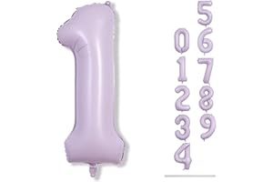 LINGQIANG 40 Inch Light Purple Number 1 Balloon for 1st Birthday Decoration, Large Pastel Purple Mylar Foil Number Balloons 0-9 for Girls, Lavender One Helium Balloons for Women 1st Anniversary Party Supplies