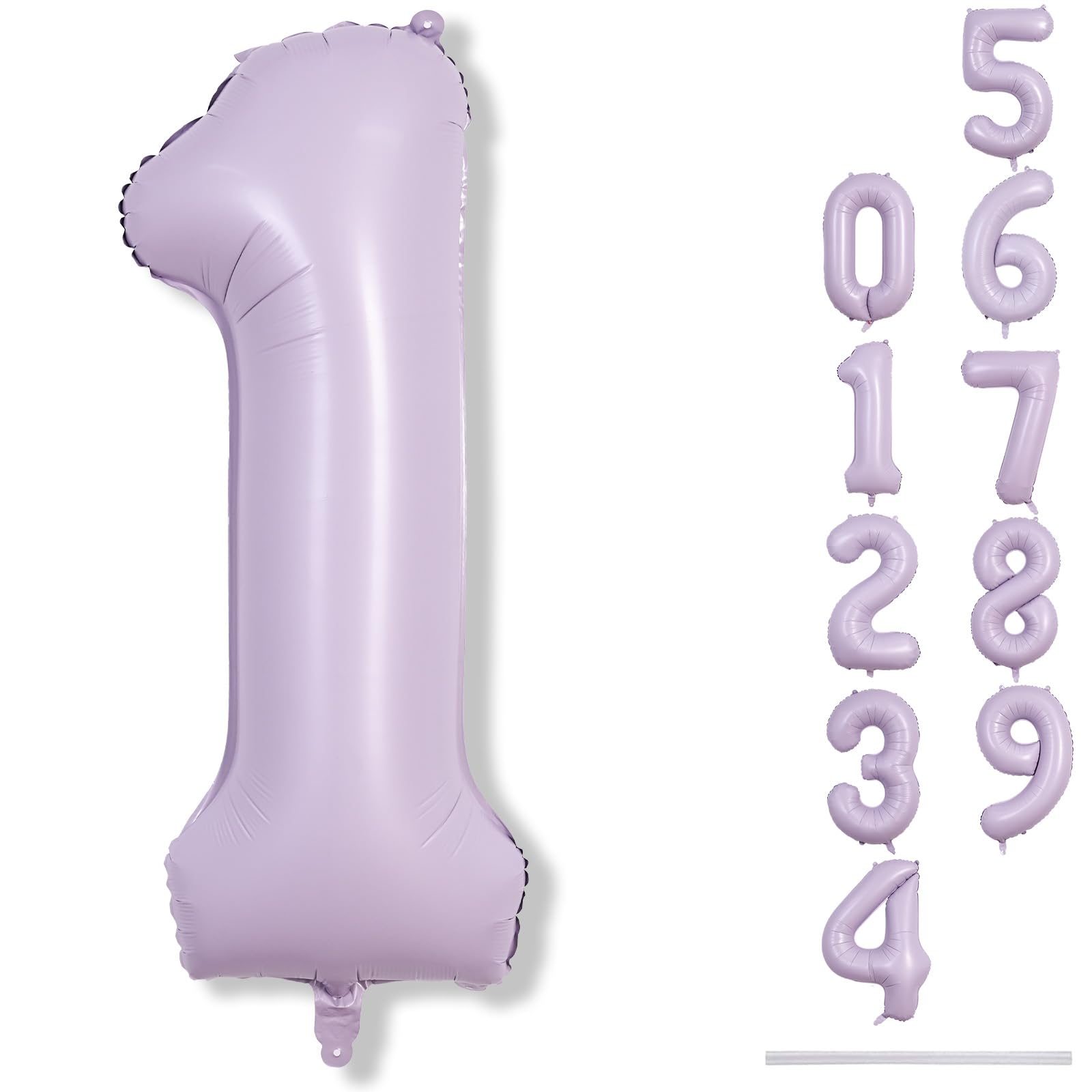 Photo 1 of 40 Inch Light Purple Number 1 Balloon for 1st Birthday Decoration, Large Pastel Purple Mylar Foil Number Balloons 0-9 for Girls, Lavender One Helium Balloons for Women 1st Anniversary Party Supplies