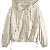 Verdusa Women's Zip Up Lightweight Windbreaker Jacket Sport Casual Hoodie Outerwear with Pockets Rainy Day Outfits