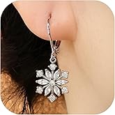 XOZEU 925 Sterling Silver Snowflake Earrings for Women Hypoallergenic Drop Dangle Earrings 5A Cubic Zirconia Holiday Christmas Leverback Snowflake Earring Gifts