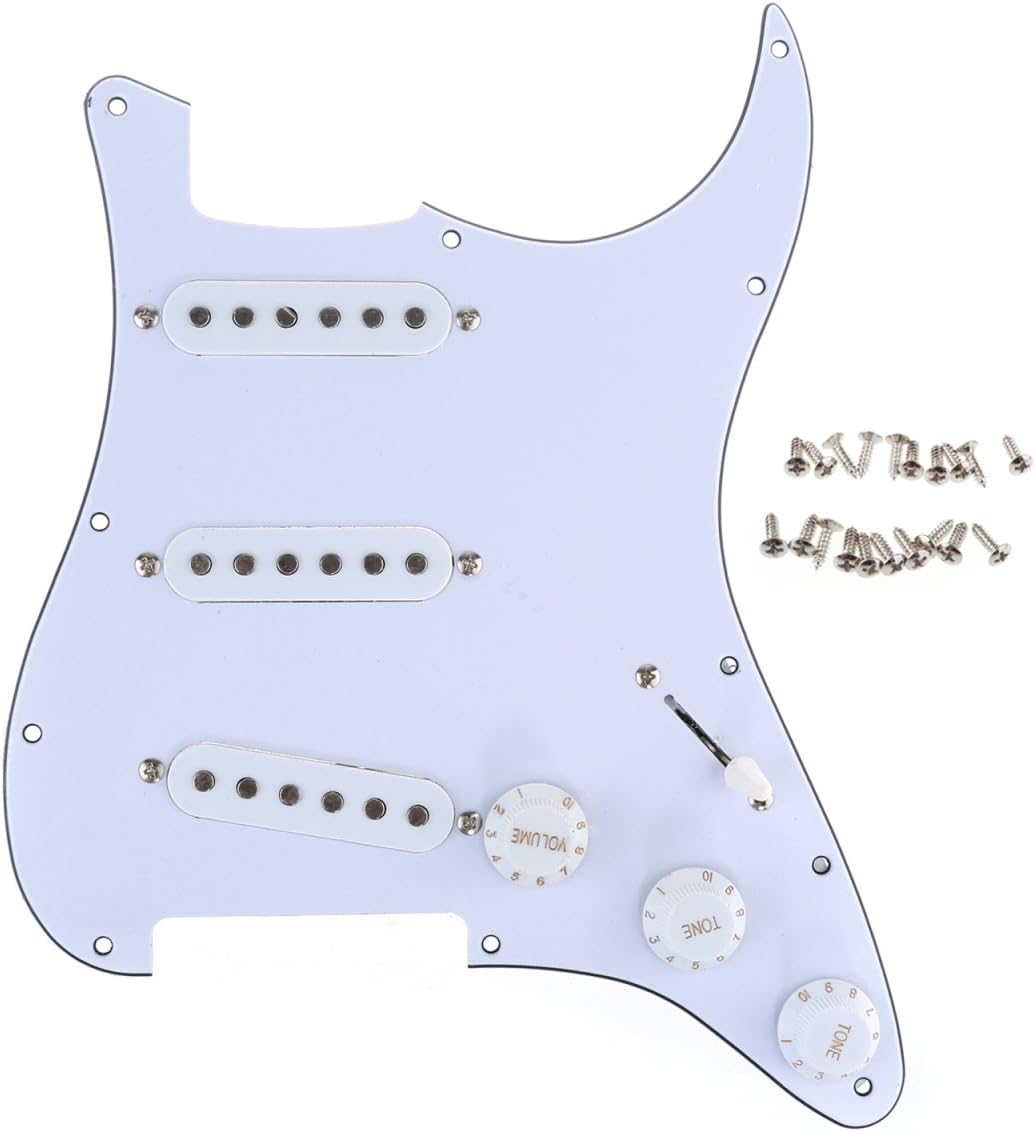 Musiclily 11 Hole SSS Prewired Loaded Pickguard with Single Coil Pickups Set for Strat Style Guitar,3Ply White