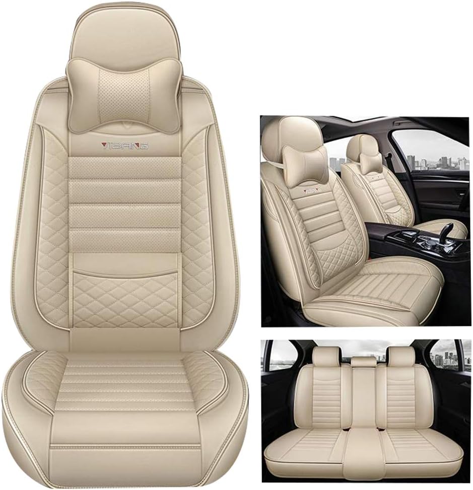 QCZD88 Car seat cover is universally compatible with Toyota Corolla, Crown, Reiz, Camry, Vios, Fit, Prado, Highlander, Land Cruiser, RAV4,beige,Crown