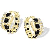 Mesovor Gold Zircon Double Hoop Earrings for Women, 14K Gold Plated Square Colored Cubic Zirconia Hoops Earrings Jewelry Gifts