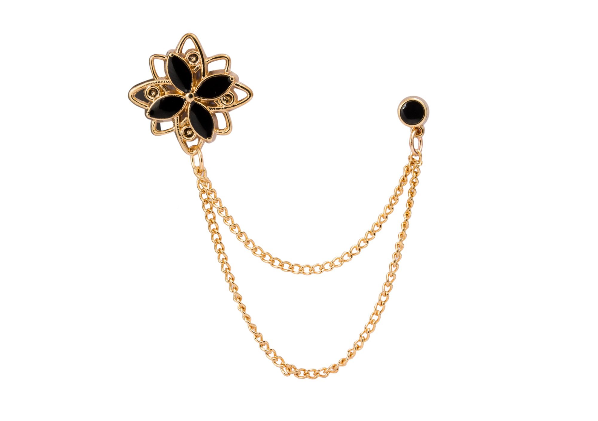 Brooch Lapel Pin for Men Spiral Star with Hanging Chain Badge Coat Suit Wedding Gift Party Shirt Collar Accessories Golden