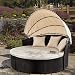 Devoko Round Daybed with Retractable Canopy & Washable Cushions, Wicker Rattan Furniture Sets, All-Weather Separated Seating Sofa for Outdoor Patio Lawn Garden Backyard Porch Pool (Beige)