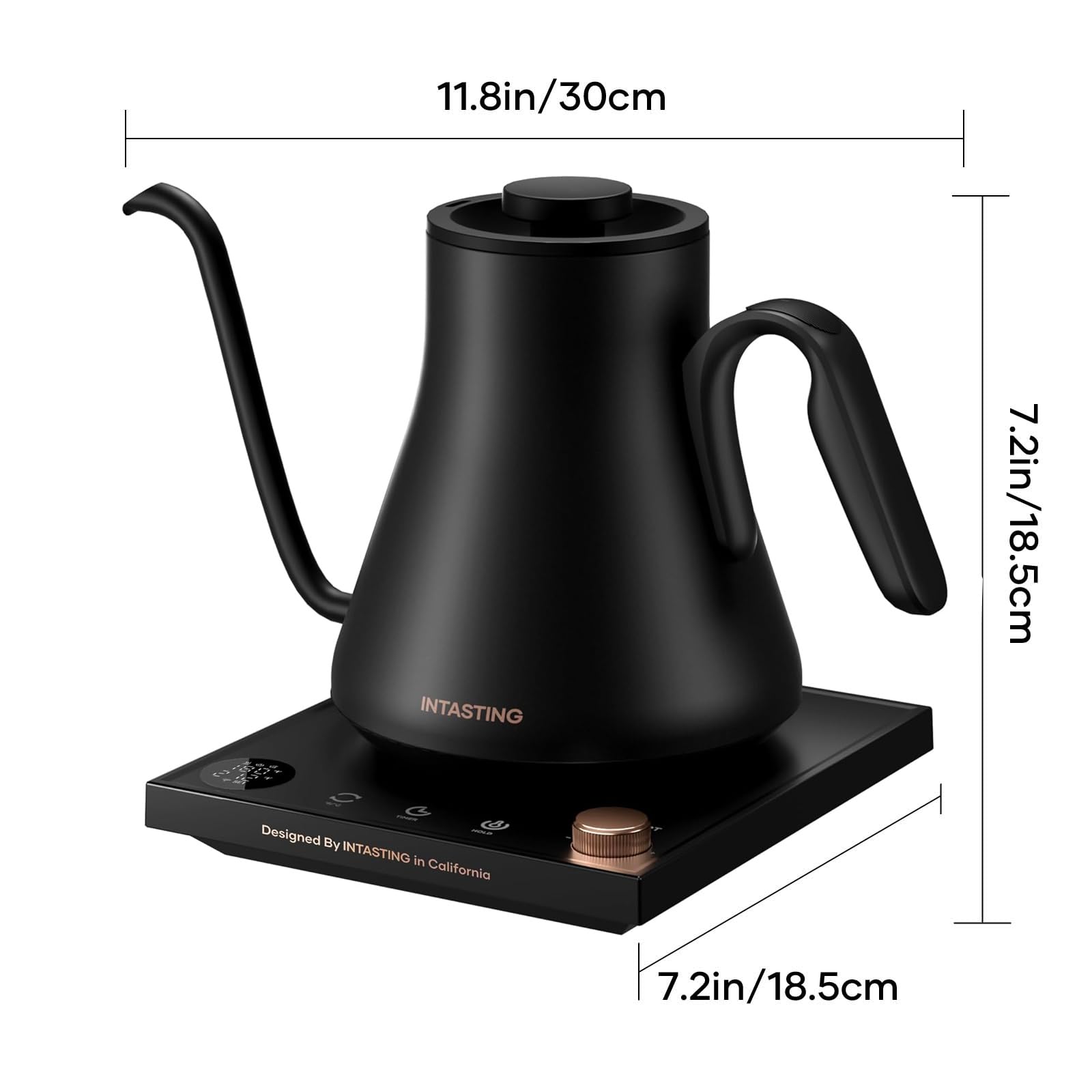 INTASTING Electric Kettles, Gooseneck Electric Kettle, ±1℉ Temperature Control, Stainless Steel Inner, Quick Heating, for Pour Over Coffee, Brew Tea, Boil Hot Water, 0.9L Black - Image 8