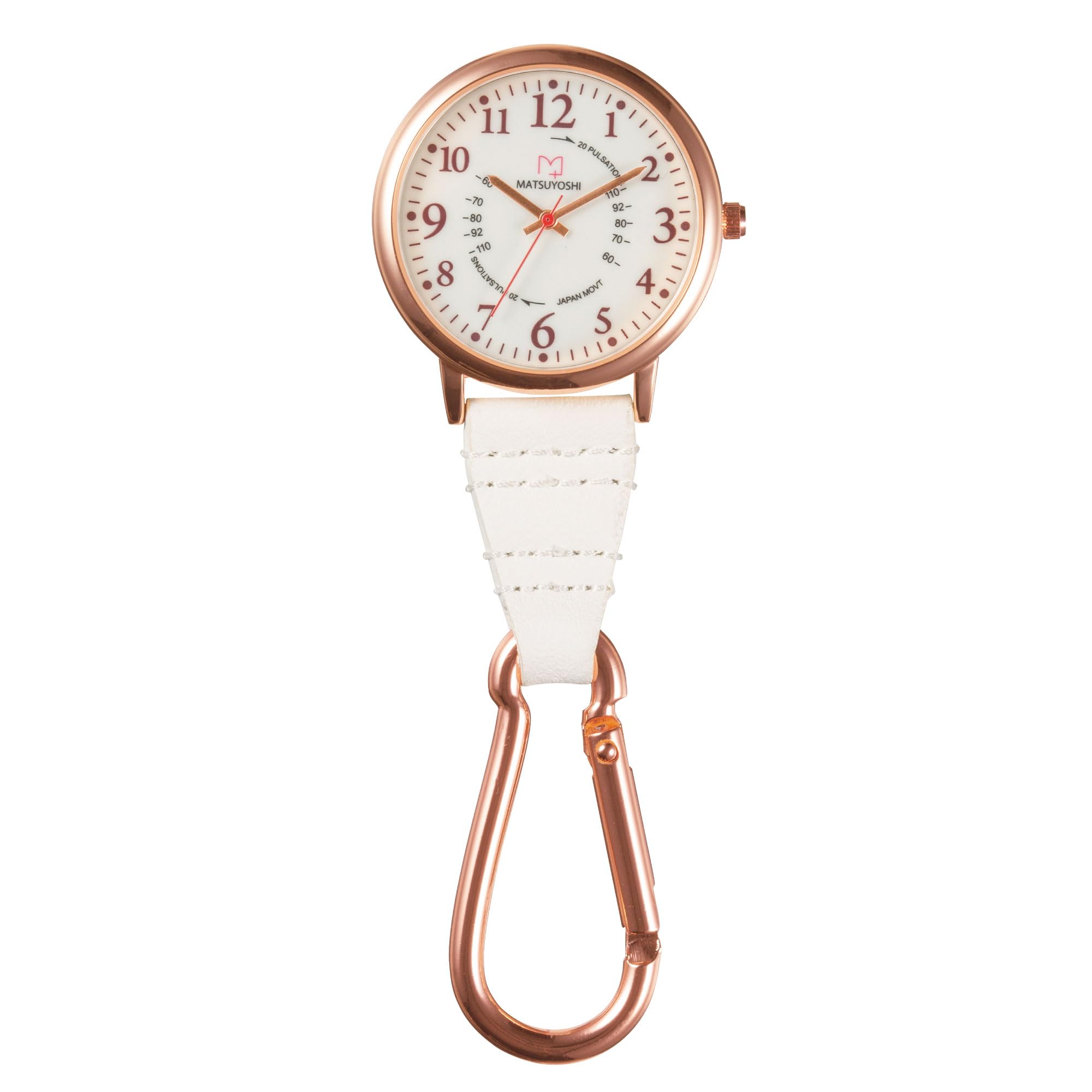 ナースウォッチ 蓄光 フック式 ホワイト 白 カラビナ式 見やすい文字盤 医療 看護 看護師 ナース時計 ナースグッズ マツヨシ おしゃれ 見やすい ポケット 持ち運び商品画像