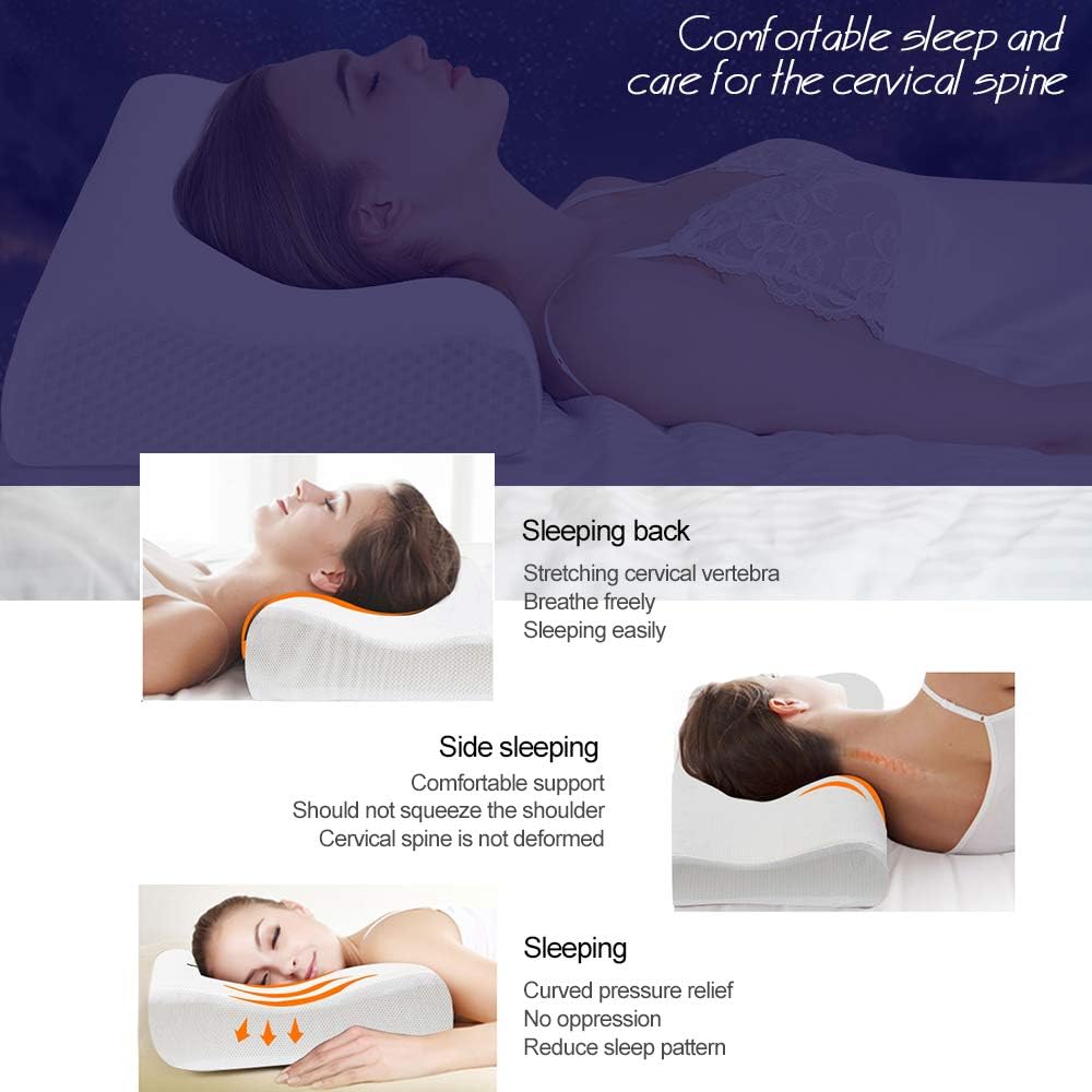 Power of Nature Memory Foam Contour Pillow, Neck Support Cervical Bed Pillow for Sleeping, Side Sleeper - Relieve Neck Pain with Washable Zippered Soft Cover: Kitchen & Dining