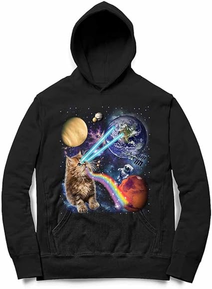 Amazon Fox Republic 目からビームを出す 猫 銀河系 ねこメンズ フード パーカー スウェット トレーナー オリジナルプリント 通販