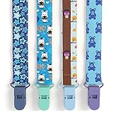 Premium Quality Baby Pacifier Clip (4 Pack) for Boys and Girls! . Fun and Cute ,Extra Safe, Double-sided Baby Pacifier Leash Designs.