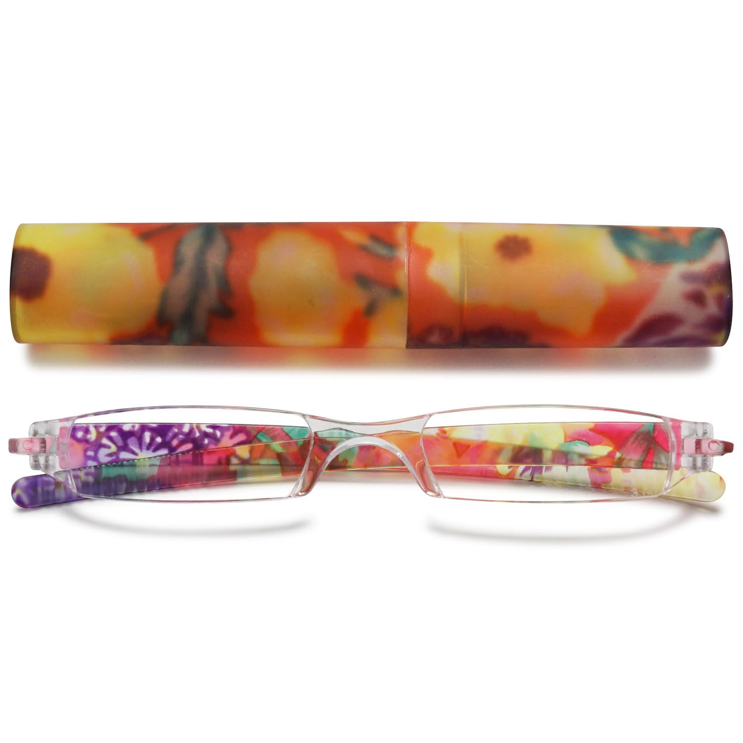 VEVESMUNDO Rimless Reading Glasses Women Retro Designer Readers with Floral Case (1 pcs Matt Red Grid, +2.0)