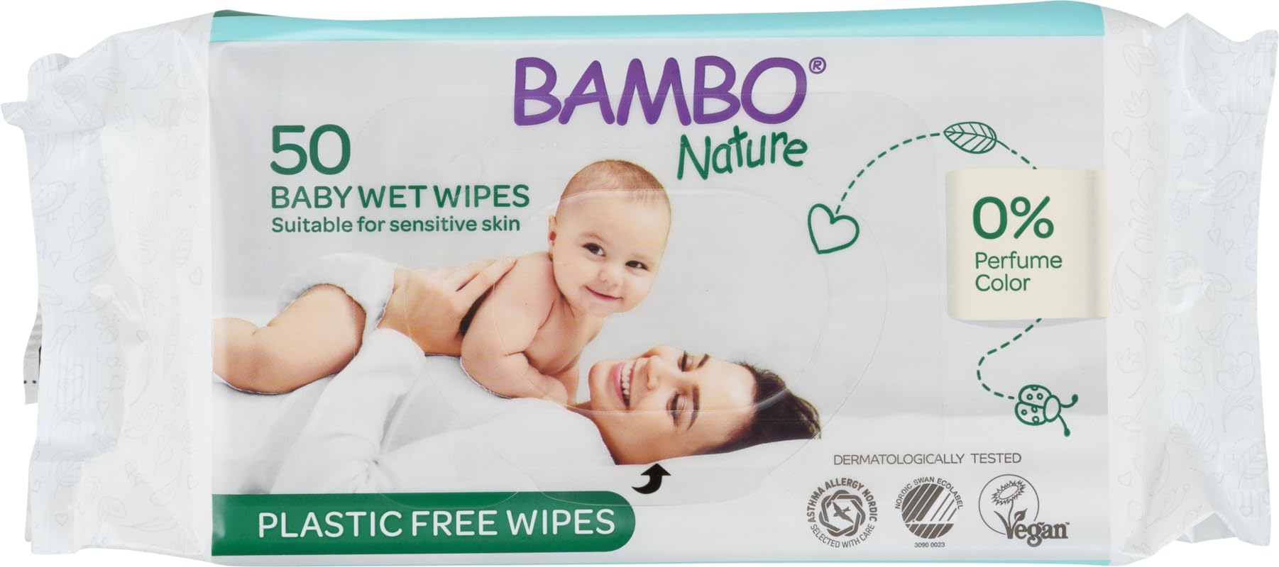 Bambo Nature Plastic-Free Wet Wipes (1x 50), Newborn Essentials, Eco-Labelled Baby Wipes, Gentle and Soft, Moisturising, Skin-Friendly, Plastic-Free, Baby Essentials