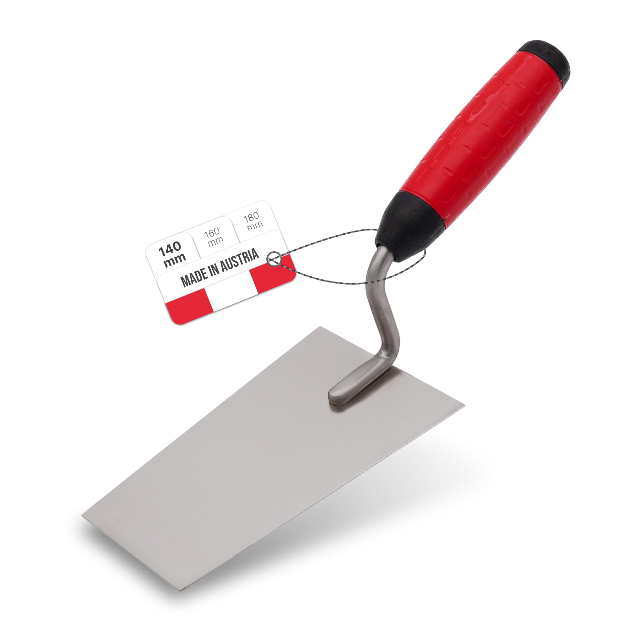 WERKFIT Professional Stainless Steel Masonry Trowel - Bernese Plastering Trowel Rustproof - Drywall Plastering Trowel with Soft Grip - Made in Austria (140 mm)