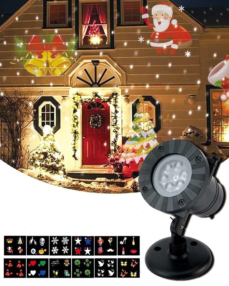 TEDD Christmas Projector Lights Waterproof Led Landscape Lamp Decorations Moving Snowflake Spotlight Star Shower Indoor Outdoor 12 Replaceable Lens for Xmas Party Garden House Home Wall