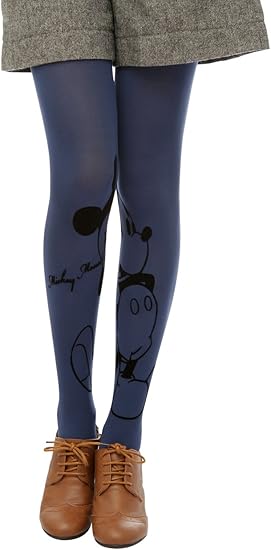 Amazon Disney正規品 ディズニーフロッキータイツ ミッキー大柄 80デニール ネイビー タイツ 通販
