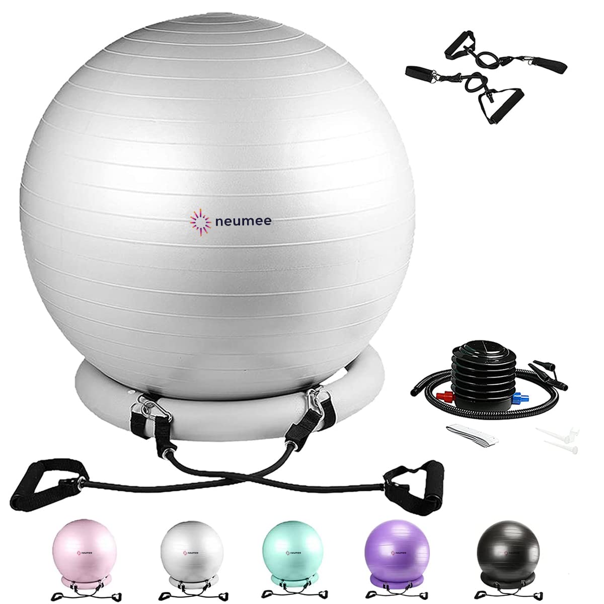 Photo 1 of NEUMEE Yoga Ball Chair with 65cm Exercise Ball & 2 Resistance Bands, Stability Base for Home Office, Yoga, Pilates & Fitness, Balance Ball for Posture, Core Strength & Low Impact Workouts (Grey)