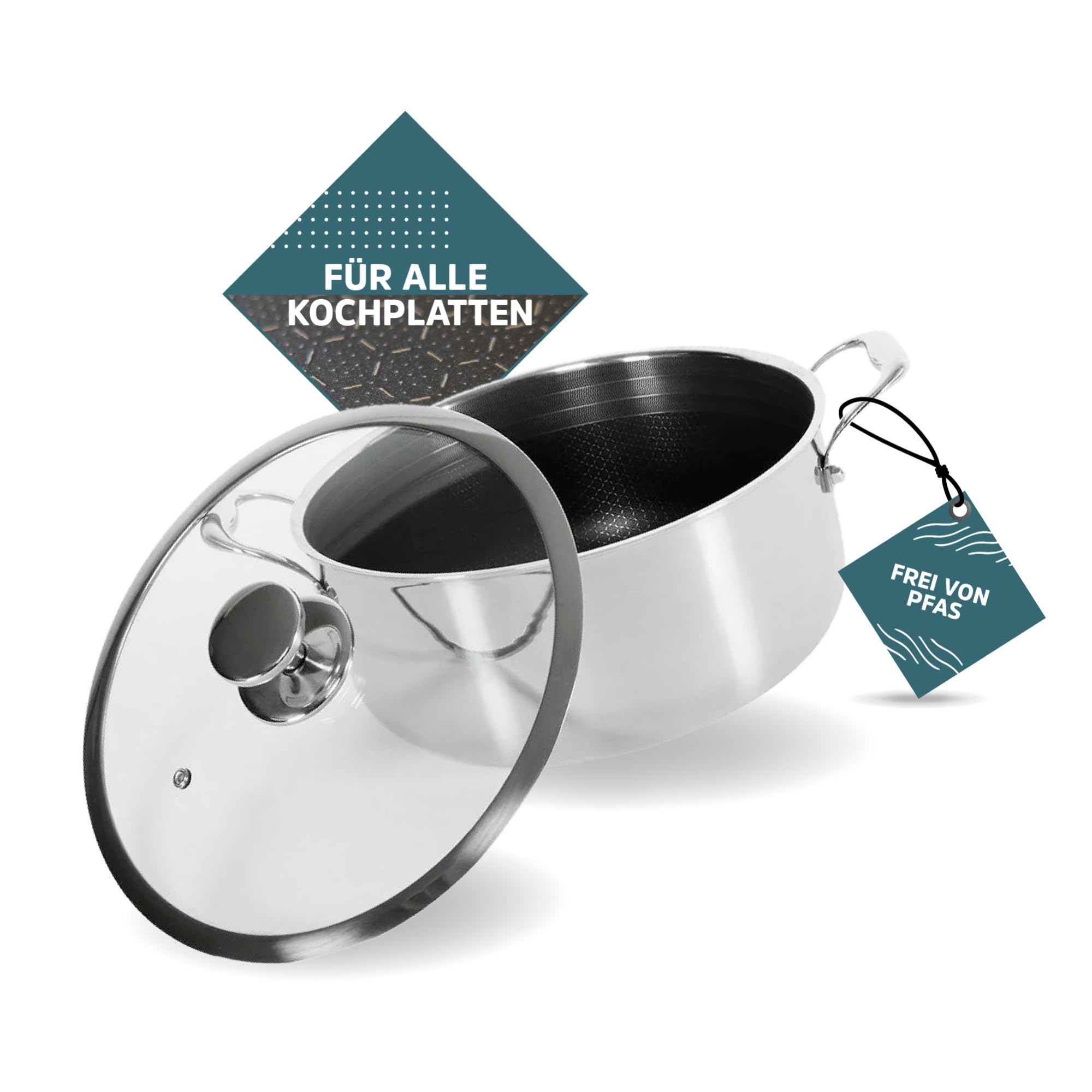 Casper Sobczyk Saucepan Hybrid Cooking Pot 20 cm Induction Pot Set Lid Included in Package Non-Stick Coating 3-Layer Steel Cooking Pot