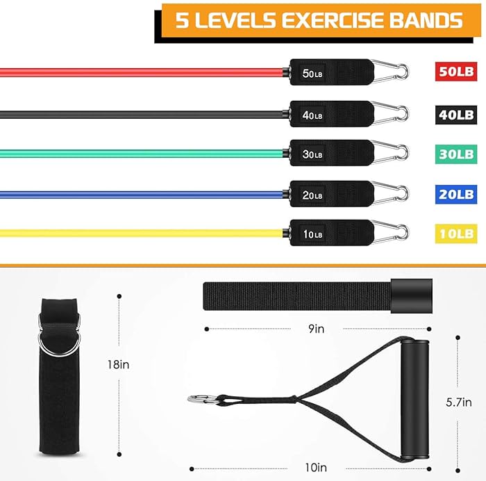 Image 3 - VEICK Resistance Bands Set,Workout Bands,Exercise Bands,5 Tube Fitness Bands with Door Anchor,Handles,Portable Bag,Legs Ankle Straps for Musle Training, Physical Therapy, Shape Body,Home Workouts