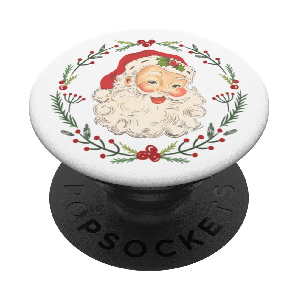 SANTA CLAUS CHRISTMAS WREATH, CUTE VINTAGE XMAS WOMEN'S PopSockets Swappable PopGrip