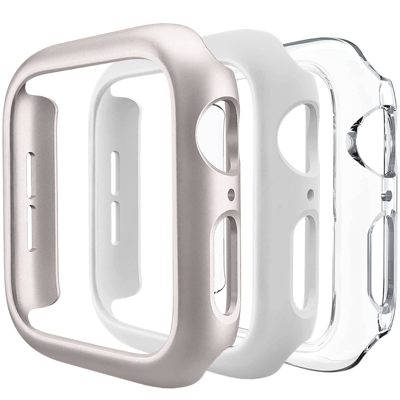 3 Pack Compatible for Apple Watch Case 45mm Series 8 Series 7, Hard PC Bumper Case Protective Cover Frame [NO Screen Film] Compatible for iWatch Accessories 45mm, Starlight/White/Clear
