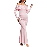 AISWI 3D Floral Off The Shoulder Maternity Dress Sexy Ribbed Mermaid Maxi Bodycon Pregnancy Dresses Baby Shower