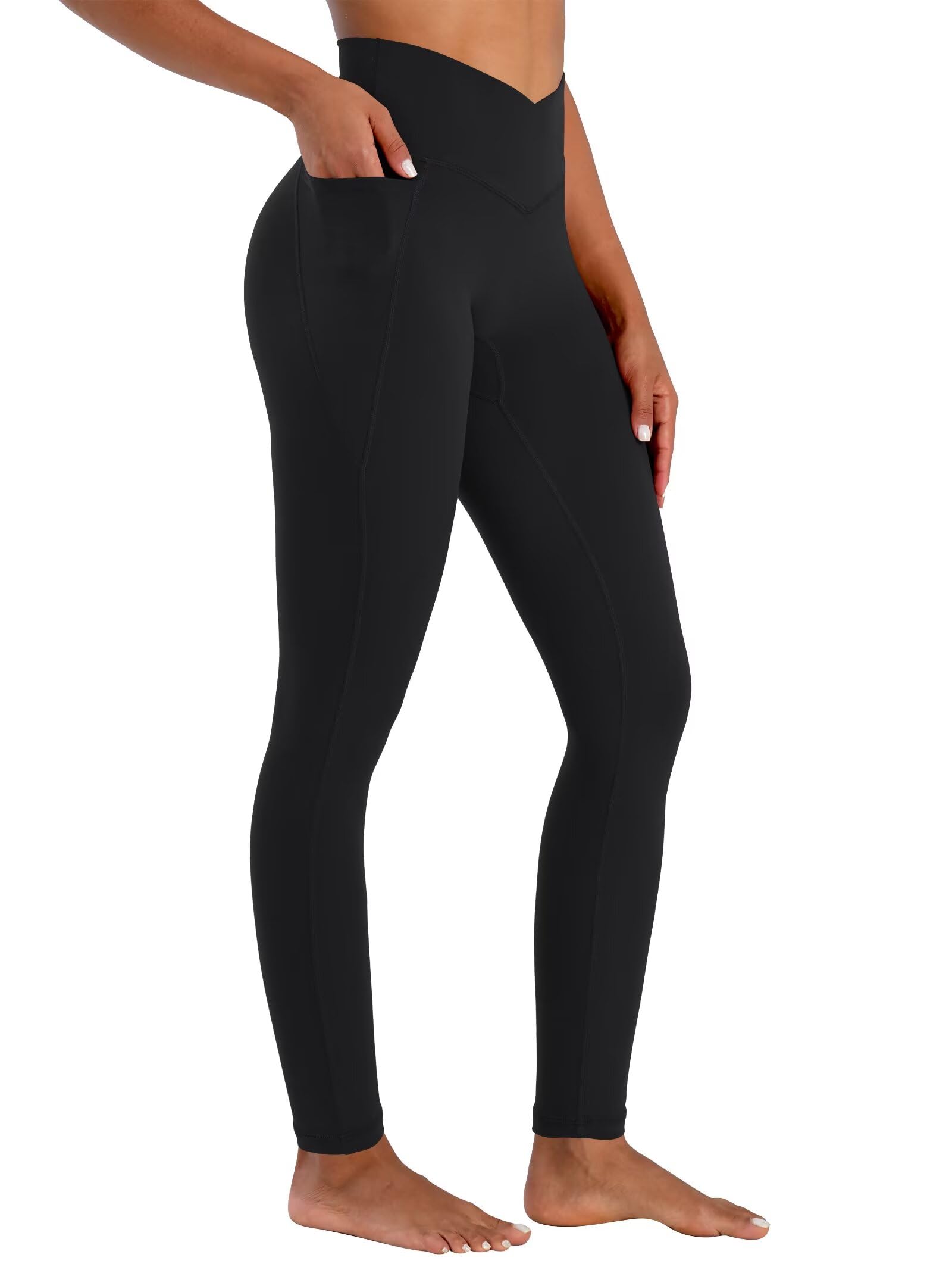 Photo 1 of Sunzel Butt Lifting Scrunch Leggings for Women with Pockets No Front Seam Crossover Workout Booty Yoga Pants Tummy Control 28" Inseam Black Small