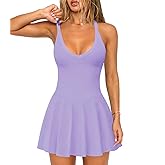 Hragc Women's Sexy V Neck Pleated Flowy Tennis Dress for Women Athletic Golf Workout Summer Mini Dresses with Shorts Pockets