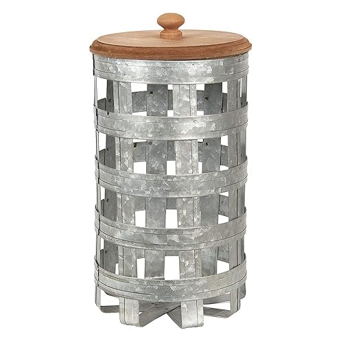 Aufbewahrungsbox | Ø 14 * 26 cm | Grau | Holz/Metall | Rund | Clayre