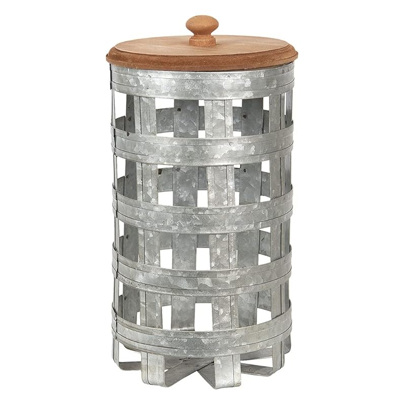 Aufbewahrungsbox | Ø 14 * 26 cm | Grau | Holz/Metall | Rund | Clayre