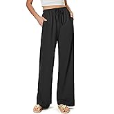 keriffe Women's Flowy Wide Leg Pants Casual Beach Pants High Waisted Drawstring Palazzo Trousers with Pockets