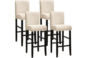 SPRINGRICO Bar Stool Covers Set of 4, Stretch Washable Barstool Seat Covers with Backs, Removable Counter Height Chair Covers for Kitchen Dining Room Cafe (S2-Beige, 4PCS)