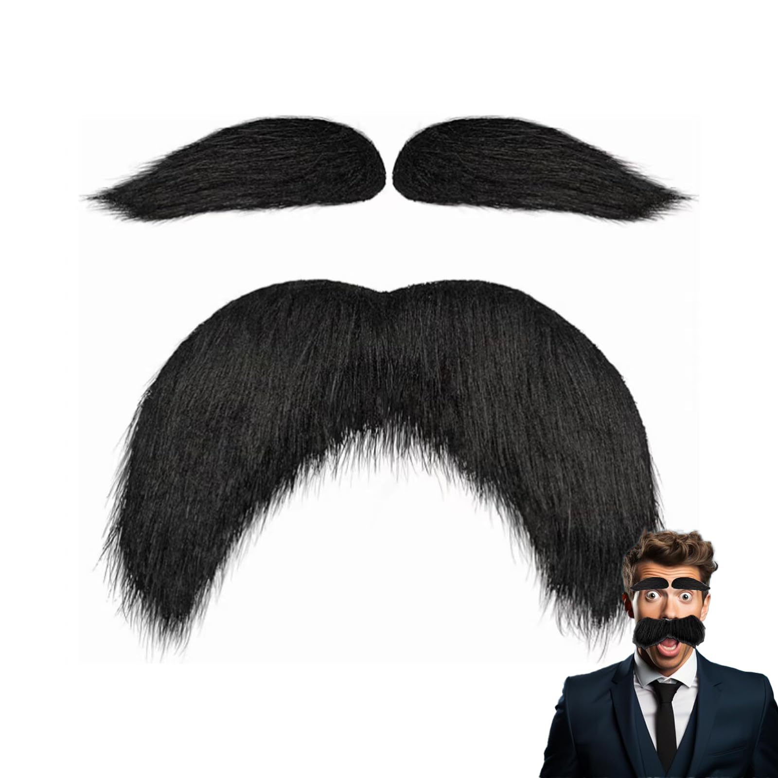 Funny Fake Mustache Kit, Realistic Fake Beard and Eyebrows, Self-Adhesive Stickers Halloween Beard for Adults, Novelty Mustaches for Halloween, Birthday Parties, Festivals, Themed Events (Black)