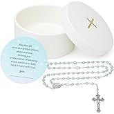 Baptism Gifts for Boys – Blue Rosary with Ceramic Keepsake Box and Card, Catholic Communion Gift, Christening and Baby Shower Rosary Beads, Sweet Treasures Gifts, Blue