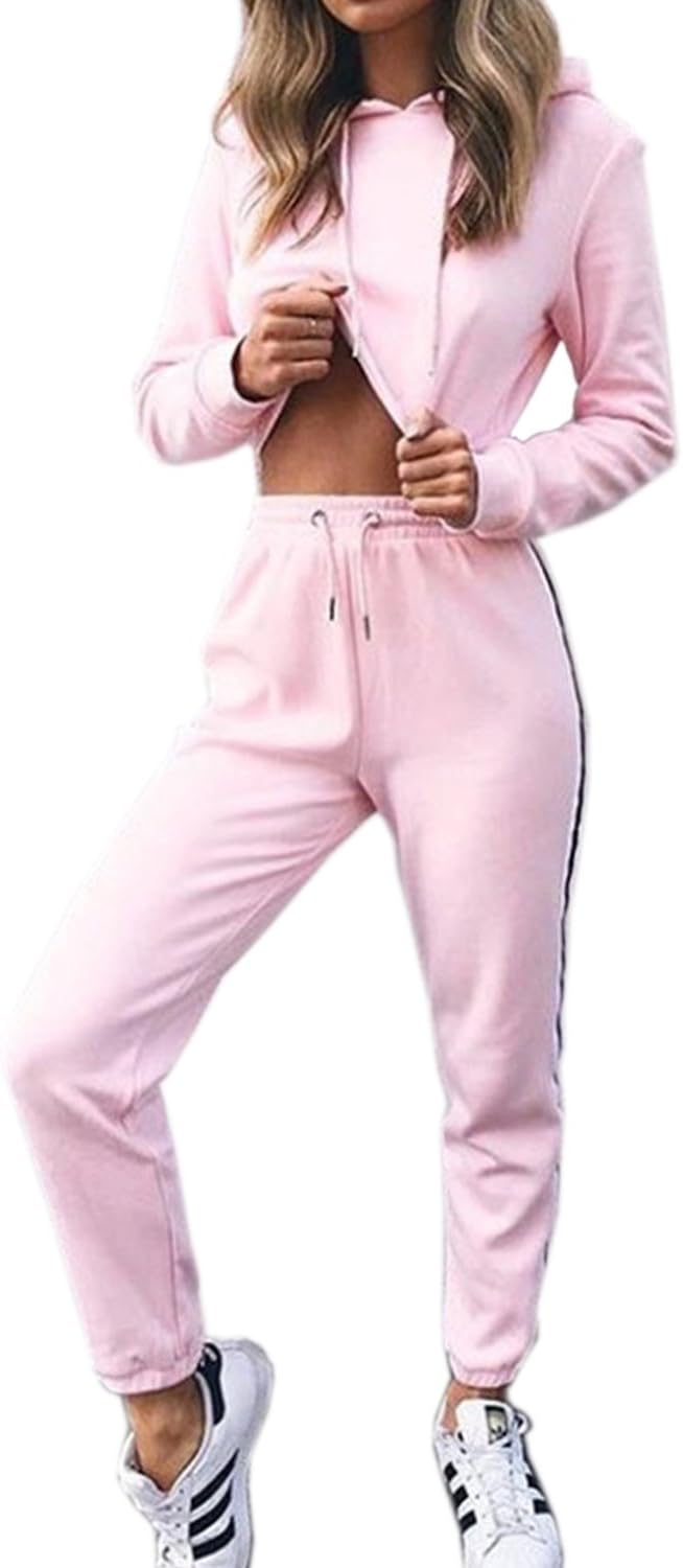 Akery Womens Sports Suit Pullover Hoodie Sweat Pants Set Tracksuit