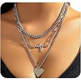 GIGB PBDK Gold Heart Necklaces for Women Layered Chunky Heart Pendant Necklace Stackable Love Paperclip Chain Necklace Set Trendy Birthday Jewelry Gifts