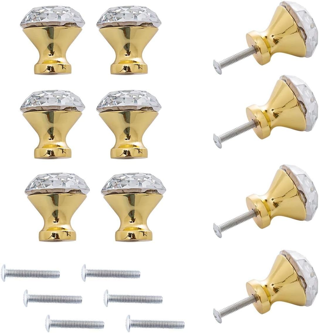 C&Z 10pcs 30mm Crystal Glass Cabinet Knobs Kitchen Dresser Cupboard Drawer Pull Handles with Screw for Office Chest Bathroom Bedroom Wardrobe Gold - Image 3