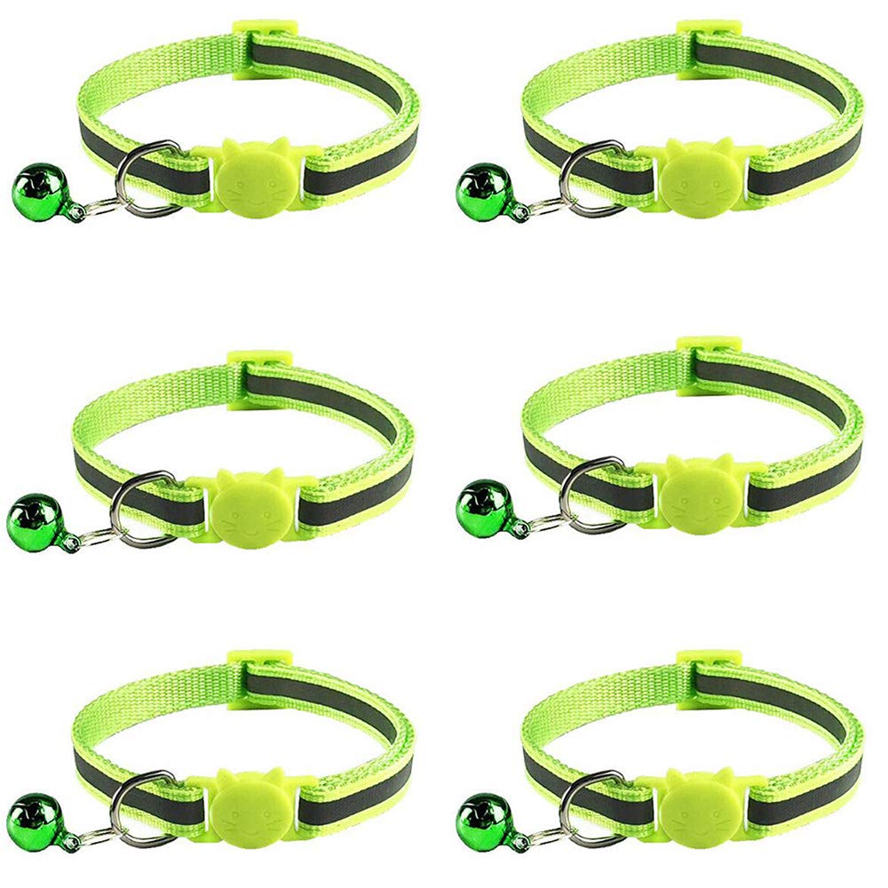 Tafeiya 6x Reflective Design Adjustable Cat Collars 20-32cm More Safety Quick Release Safety Buckle with Bell (Fluorescent Green)