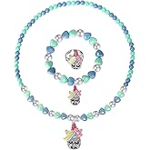 Annilubaby Unicorn Jewelry Set, Kids Unicorn Jewelry for Girls Included Necklace Bracelet Ring, Little Girl Jewel Necklace Set Cute Toddlers Unicorn Pendant,Pretend Dress up Jewelry Gift