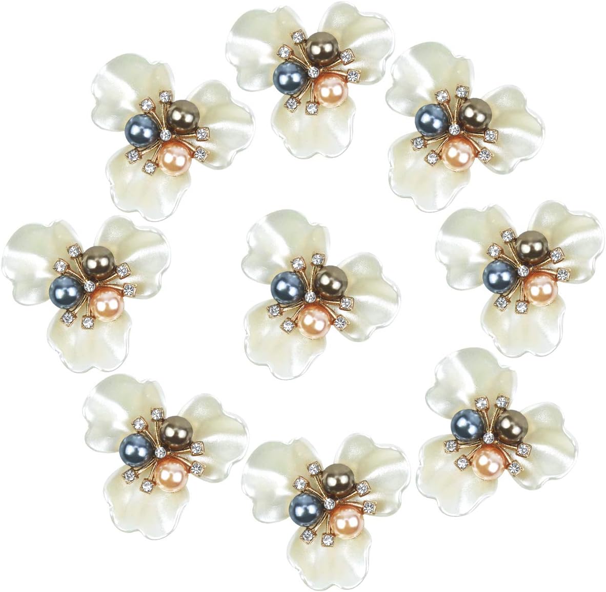 10 Pcs Rhinestone Pearl Embellishments Faux Pearl Flower Embellishments, Flatback Pearl Buttons for Wedding Party Home Decoration and DIY Christmas Crafts