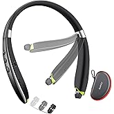 Bluetooth Headset, 2025 Upgraded Neckband Bluetooth Headphones with Retractable Earbuds, Noise Cancelling Stereo Earphones with Mic, Foldable Wireless Headphones for Sports Office with Carry Case