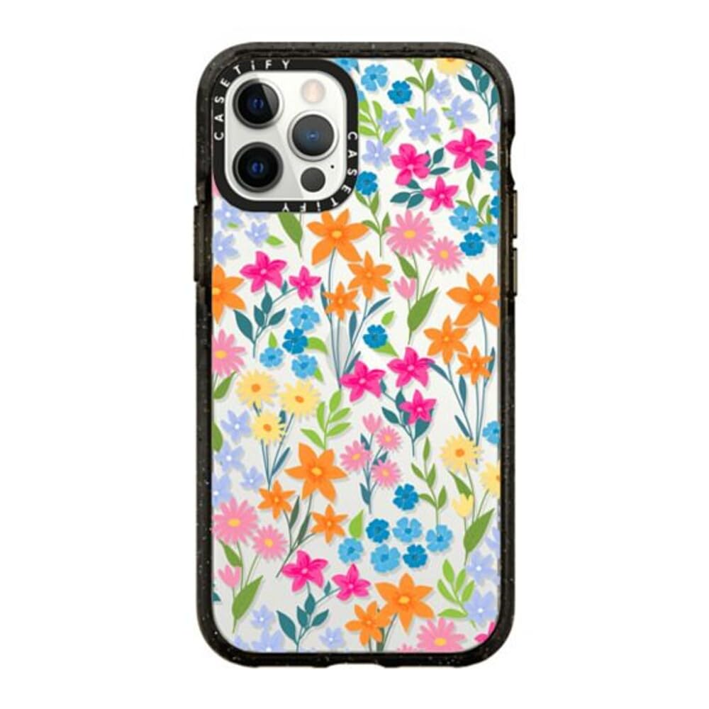 CASETiFY Impact iPhone 12 / iPhone 12 Pro Case [4X Military Grade Drop Tested / 8.2ft Drop Protection] - bright spring flowers - Clear Black