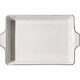 Made In Cookware - Rectangular Baking Dish - Red Rim - Hand Crafted Porcelain - Professional Bakeware - Made in France