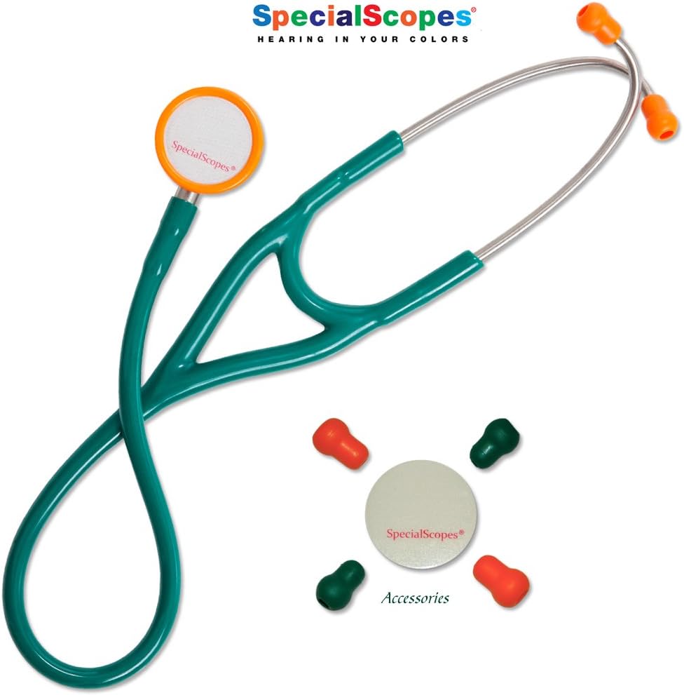 Specialscopes Green Adult & Pediatric Dual Head Cardiology Stethoscope & Bonus Accessories Kit Extra Diaphragm- 2 Sets of Ear Tips
