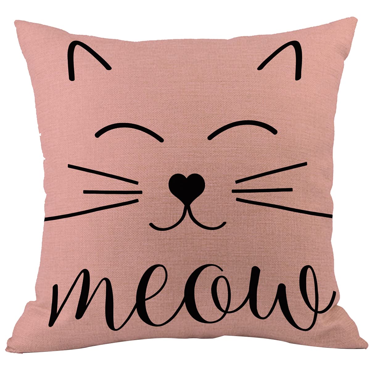 CANSEGO Cat Face Throw Pillow Cover Kitten Cat Smile Meow Cute Animal Pink Face Pillowcases Home Decorative Cotton Linen Pillow Cushion for Sofa Chair 18x18 Inch