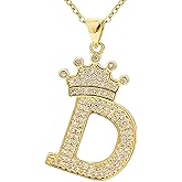UALGL A-Z Letters Necklace Crown Necklace for Men Women 18K Gold Plated Letters Pendants with 23'' Chain Hip Hop Alphabet Name Jewelry Mom Gifts (Yellow-d)