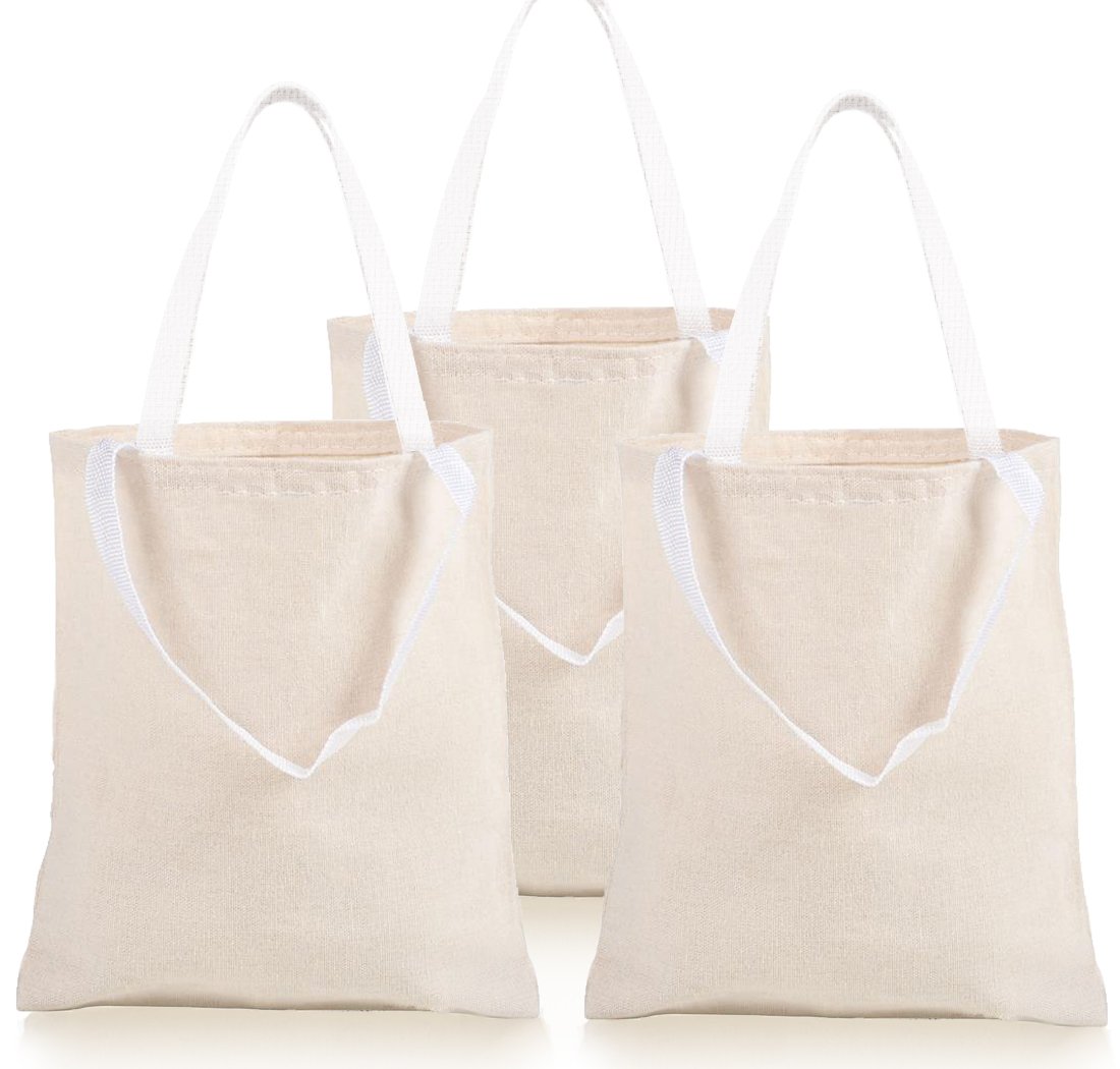 GIFTEXPRESS Pack of 12, 12.75"H x 10.65" W Natural Color Canvas Tote Bag/Canvas Craft Bags/Canvas Grocery bags