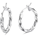 Milacolato 925 Sterling Silver Hoop Earrings for Women 18K White Gold Plated Twisted Hoop Earrings Hypoallergenic Lightweight Click-Top Big Hoop Earrings 13/15/20/25/30/40/50/60mm