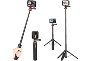 VRIG SELECT UURIG 20.1" Mini Extendable Gopro Tripod,Portable Selfie Stick Tripod for DJI SOMO Action 5Pro/4/3,GoPro Max Hero 11 10 9 8 7 6 5 4 3 3+ 2 1 Session